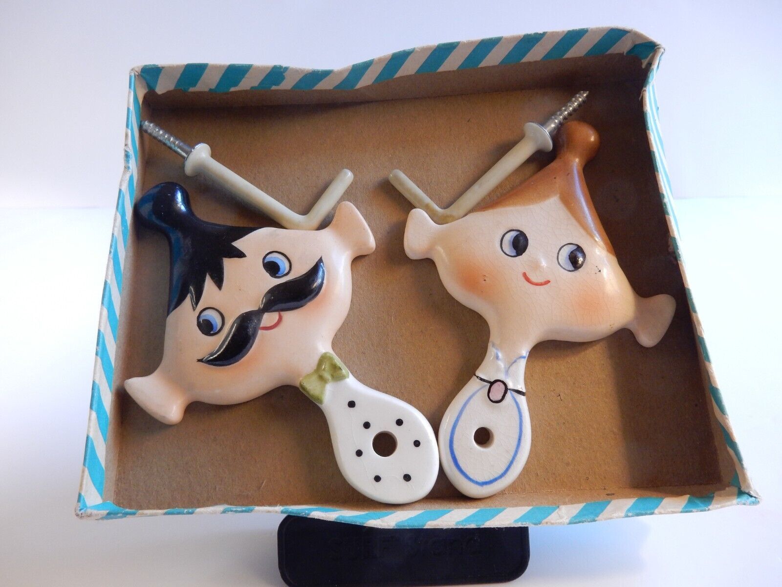 Mother and Father towel hooks original boxed retail presentation