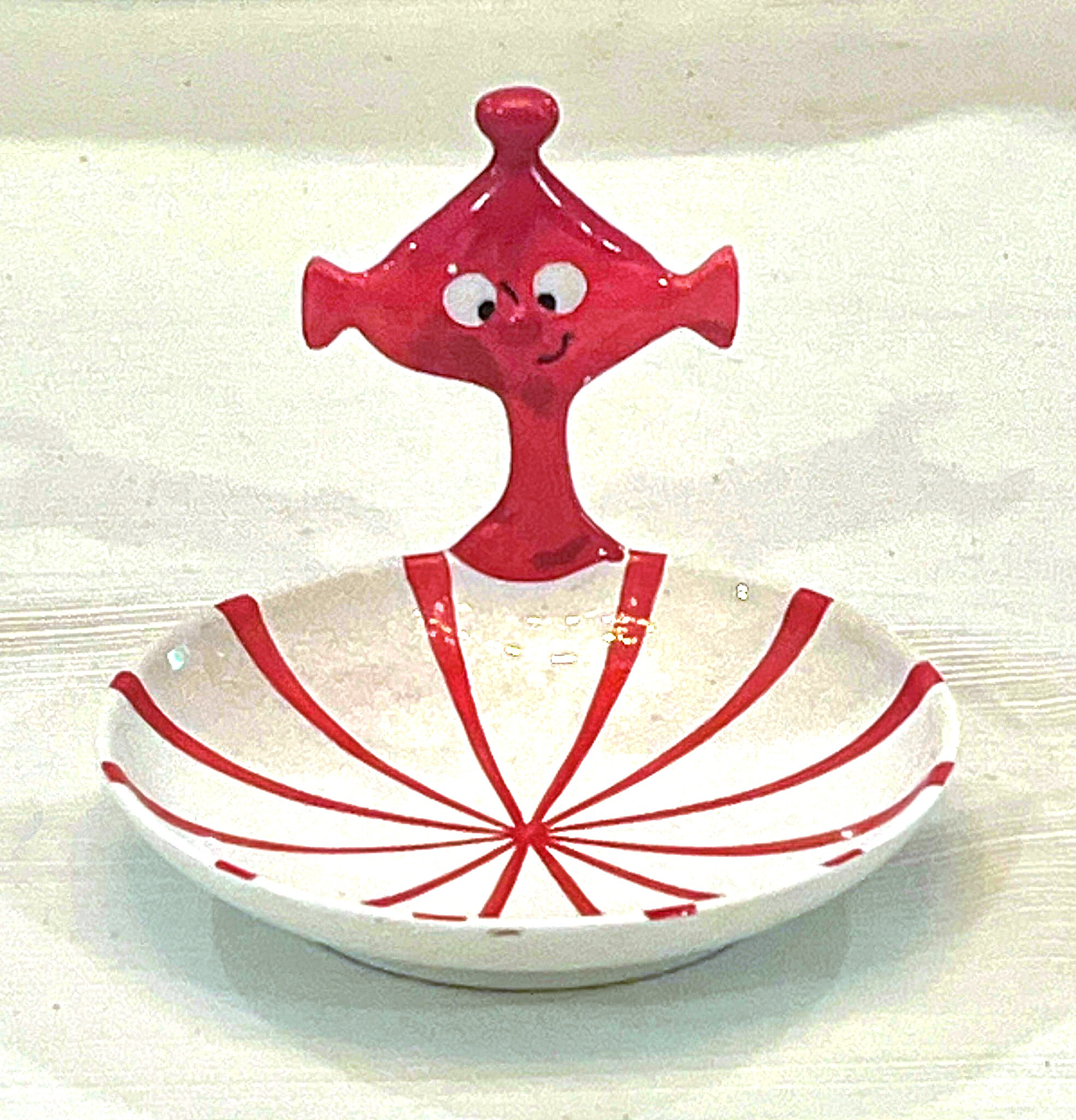 Possible prototype Cherries Pixieware snack dish, front view
