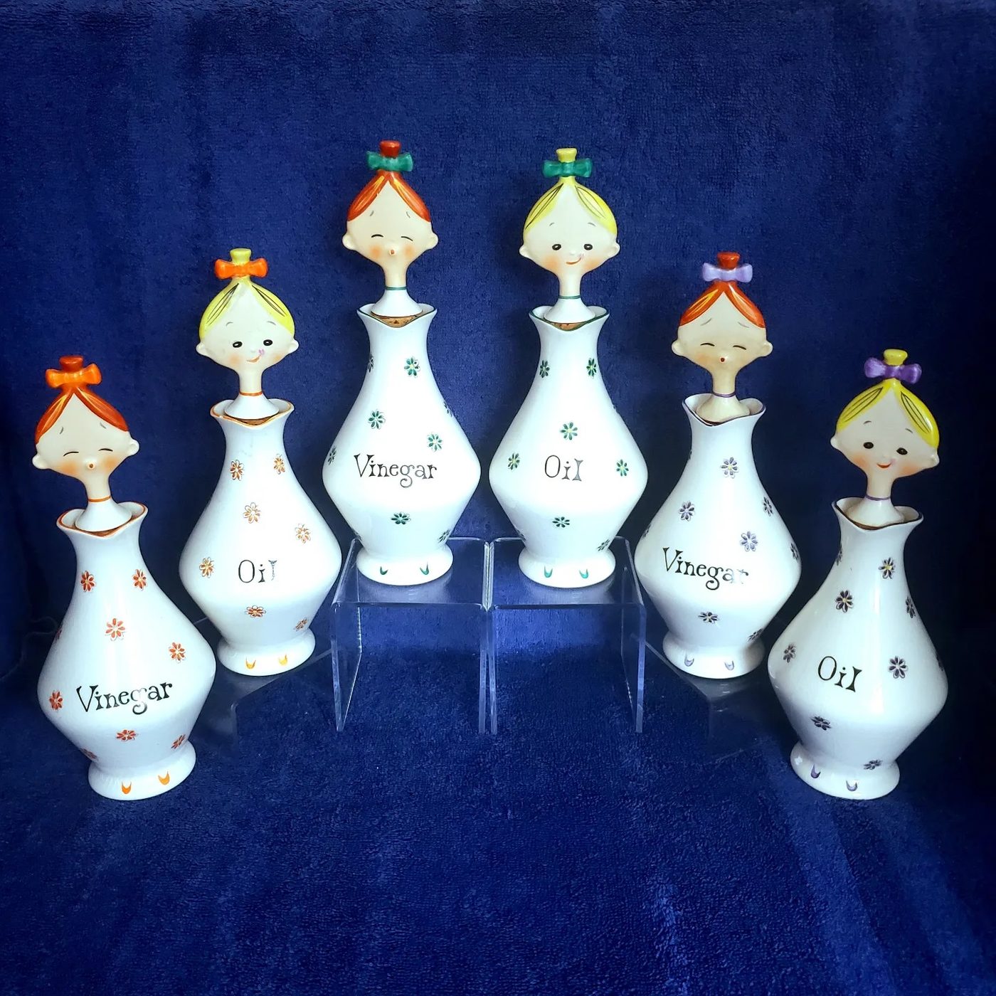 All three documented Jolly Floral Girls Oil and Vinegar sets