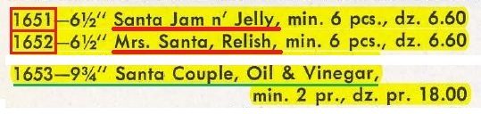 Catalog ordering text identifying item #1653 as the Santa Couple Oil & Vinegar set.