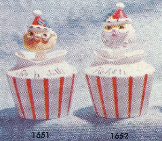 Close-up from the Lefton catalog image showing Santa and Mrs. Claus placed on the incorrect jars.