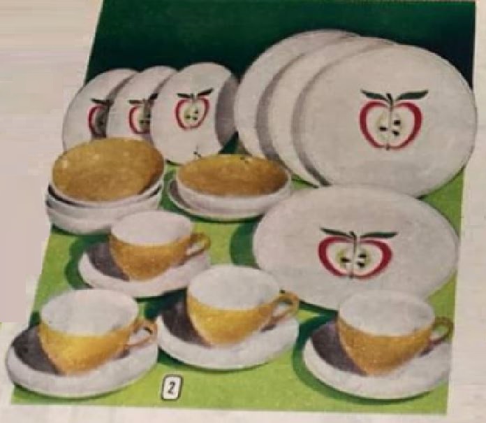 20-piece starter set. Catalog illustration showing Applejack tableware pieces.