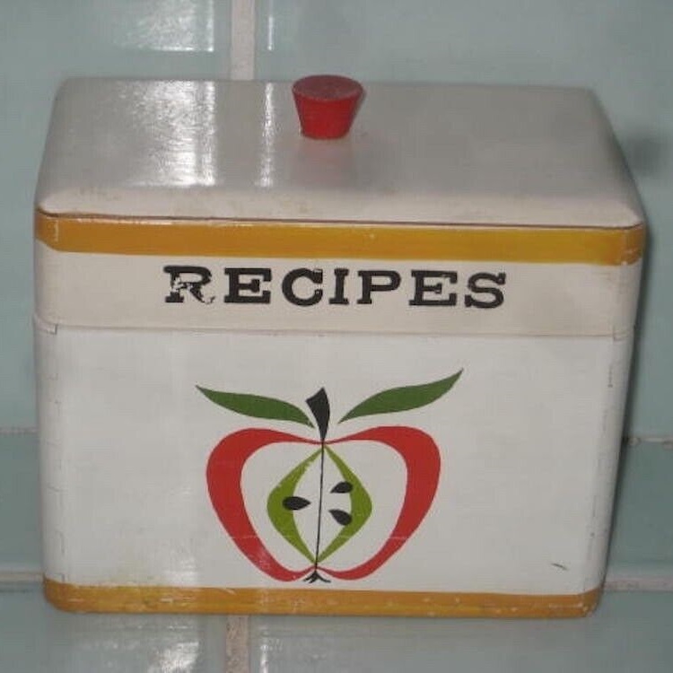 Wooden recipe box.