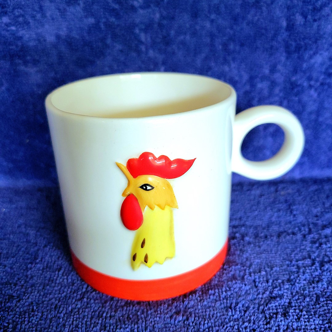 Holt Howard Coq Rouge straight-sided ring-handle coffee mug.