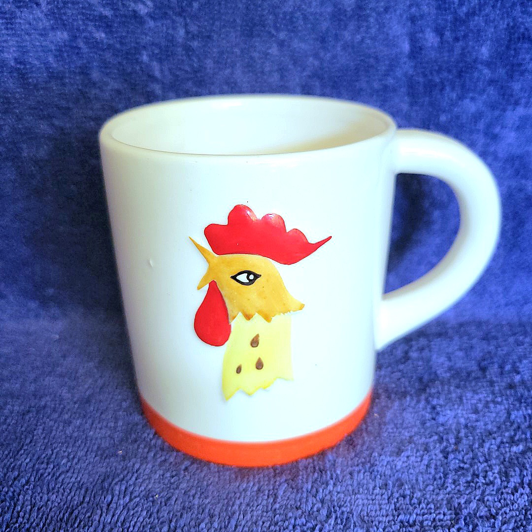 Holt Howard Coq Rouge straight-sided ear-handle coffee mug.