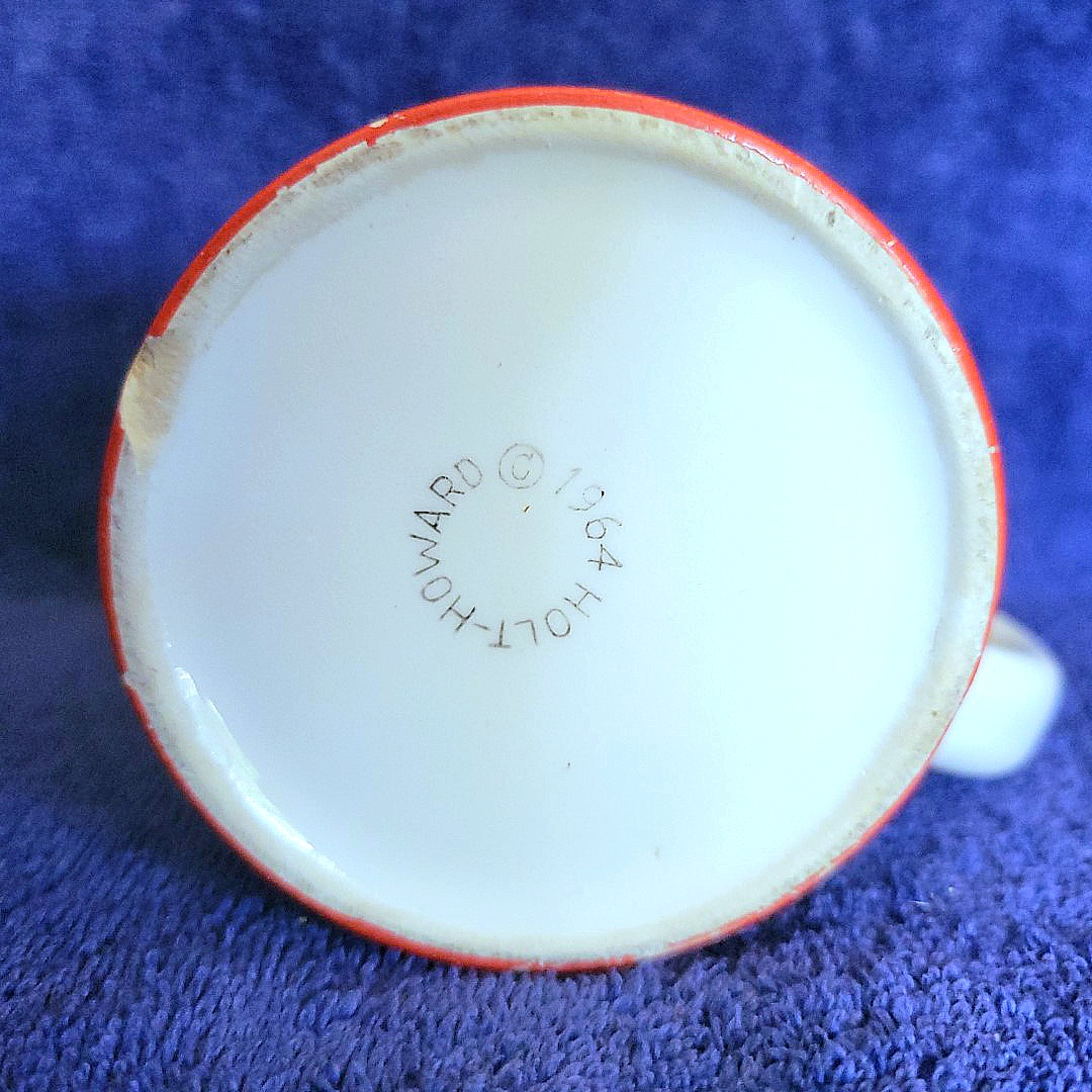 1964 Holt Howard backstamp on Coq Rouge ear-handle coffee mug.