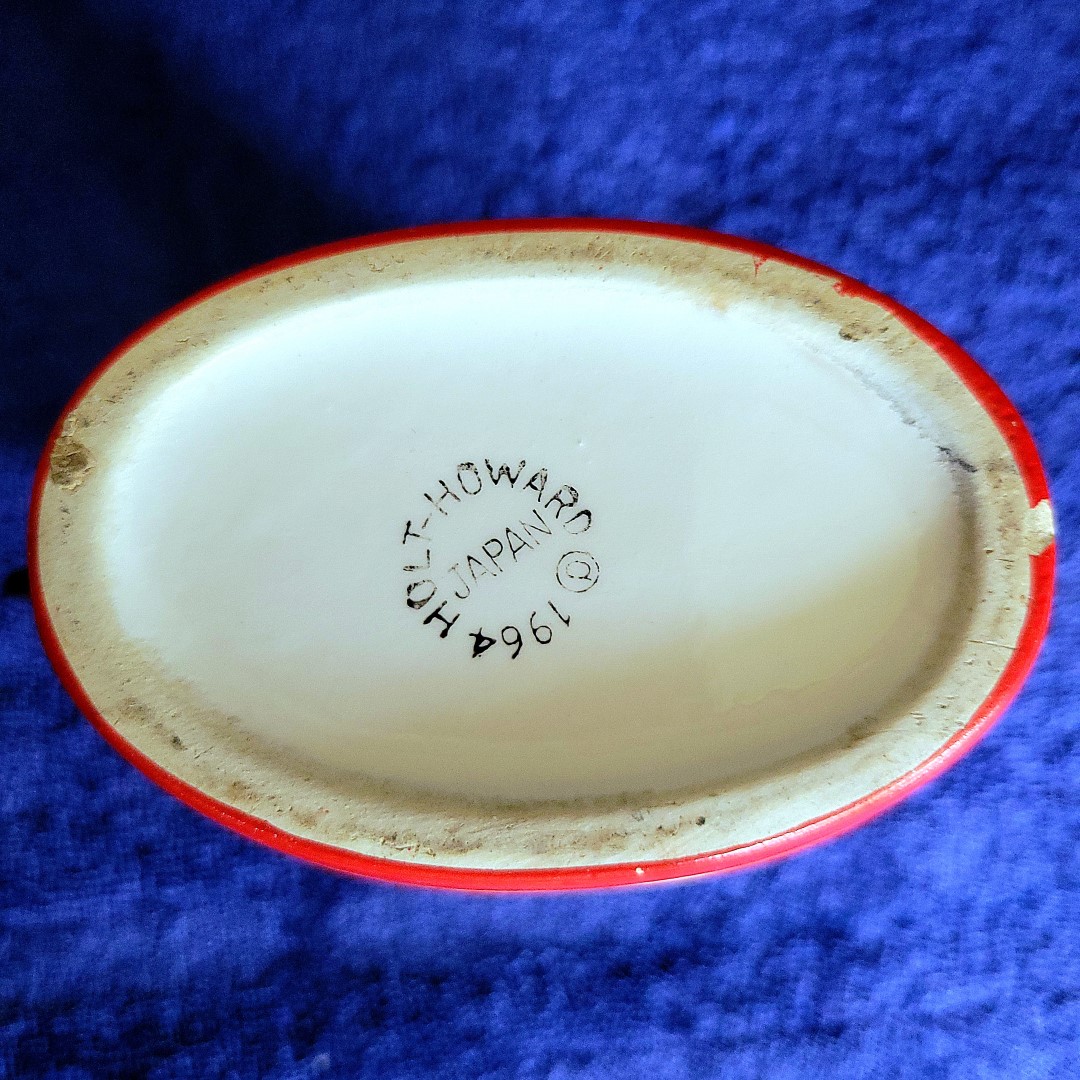 1964 Holt Howard backstamp on small Coq Rouge pitcher.