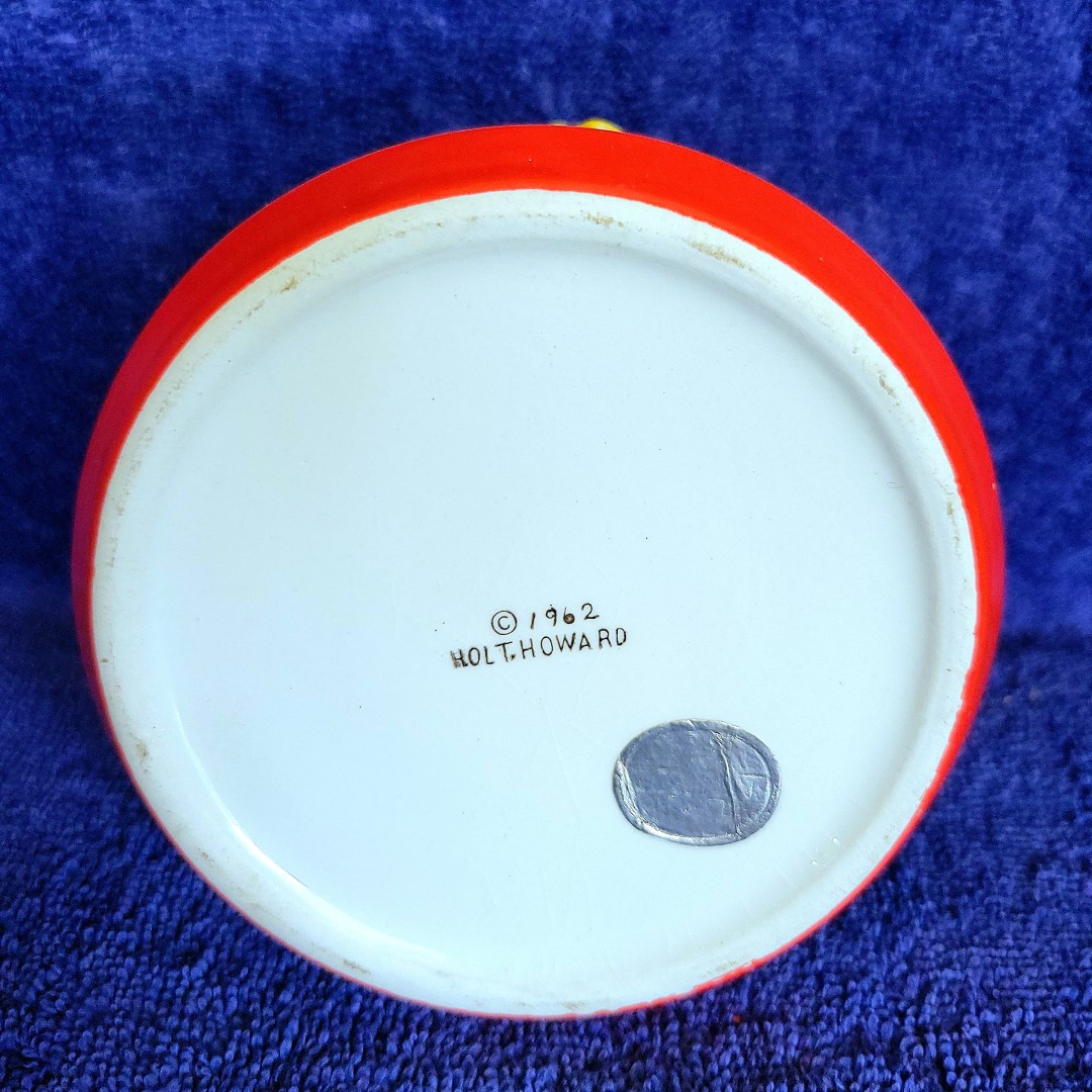 1962 Holt Howard backstamp on Coq Rouge Mustard condiment jar.