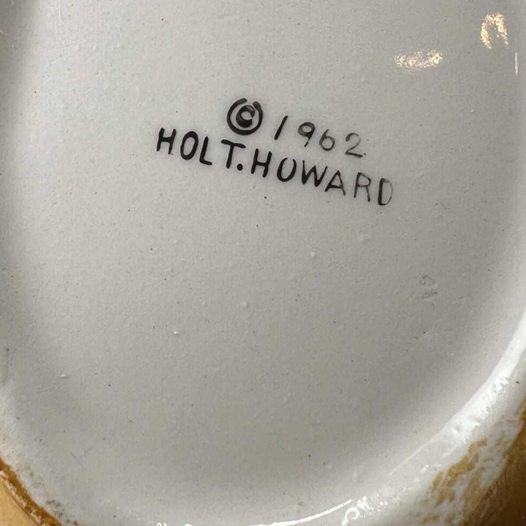 1962 Holt Howard backstamp on documented Coq Rouge spoon rest.