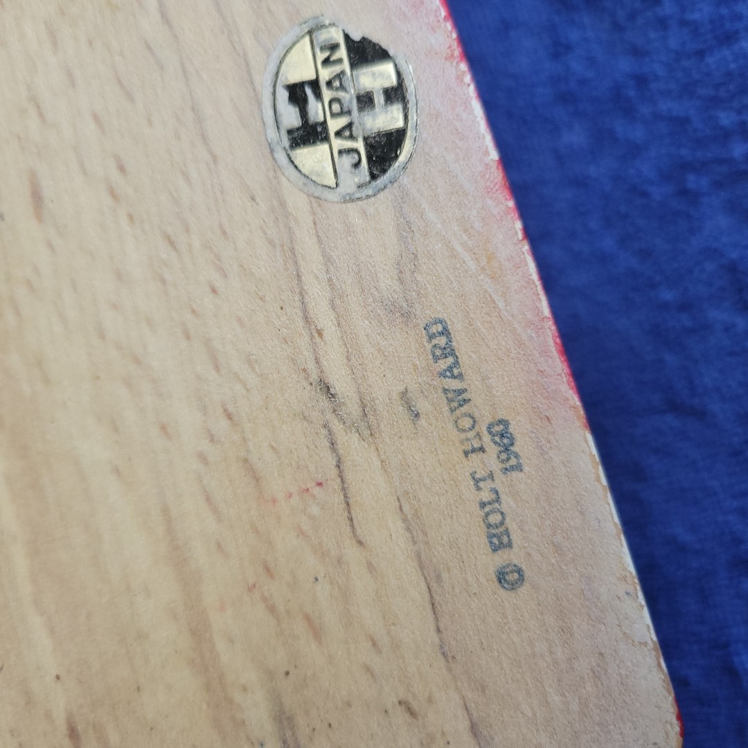 Interior marking of the Coq Rouge wooden recipe box.
