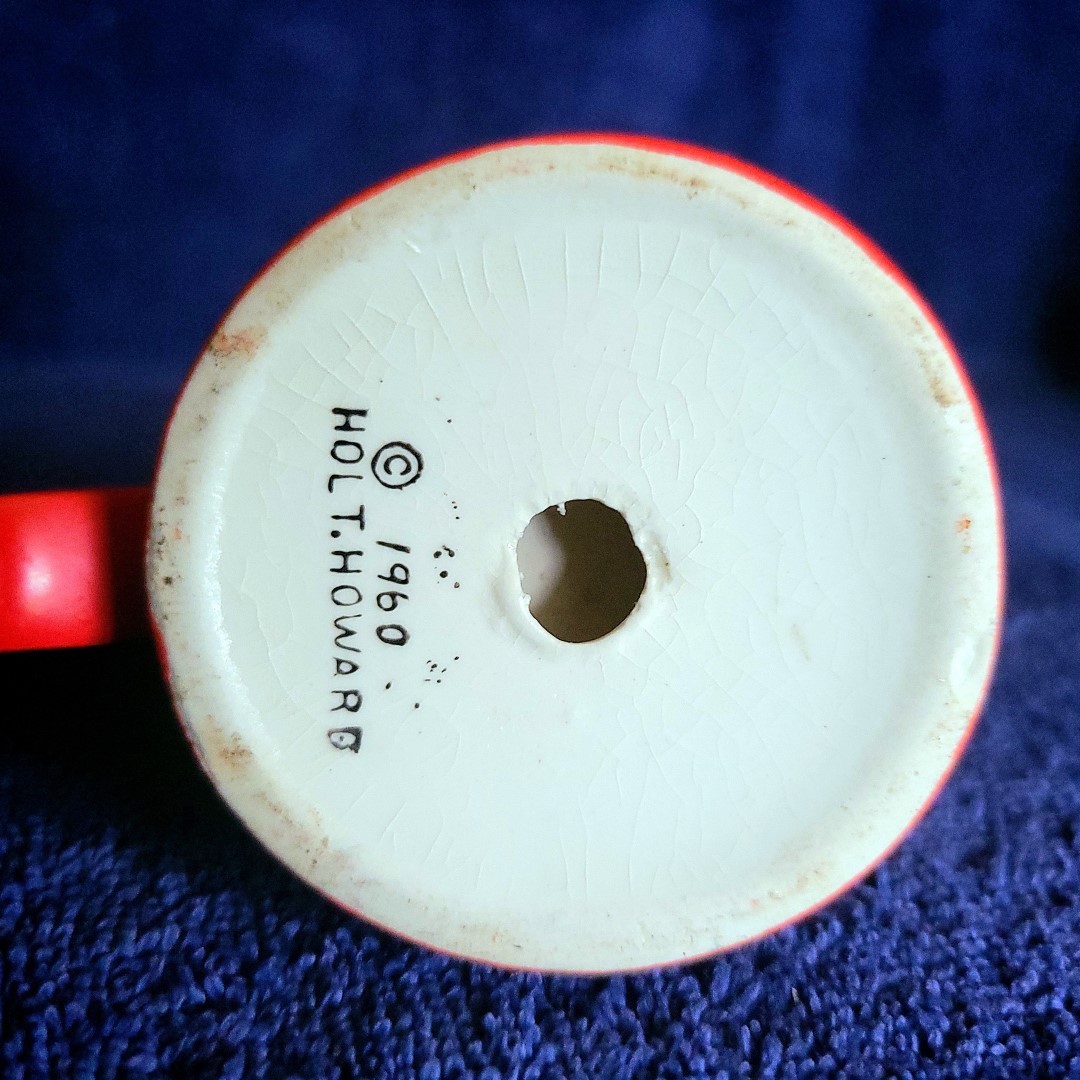 Base of a Holt Howard Coq Rouge candle holder showing 1960 backstamp.