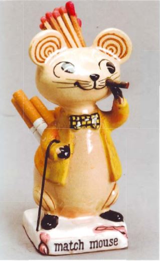 Walter Dworkin guide image of a complete Merry Mouse Match Mouse with cane, cigar, matches, and cigarettes.