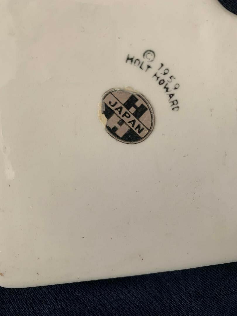 1959 Holt Howard backstamp on Merry Mouse Corner Coaster and Ashtray.