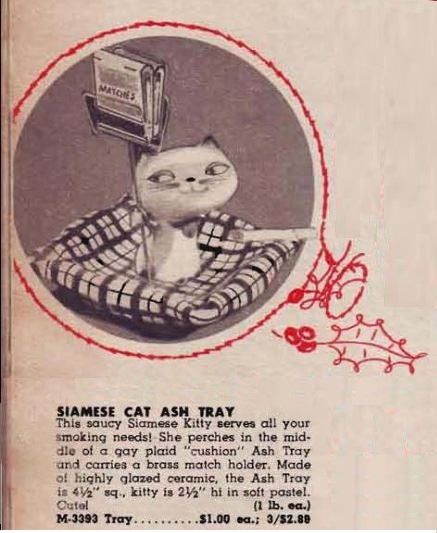 1959 Foster House advertisement for the Cozy Kittens Siamese Cat Ash Tray.