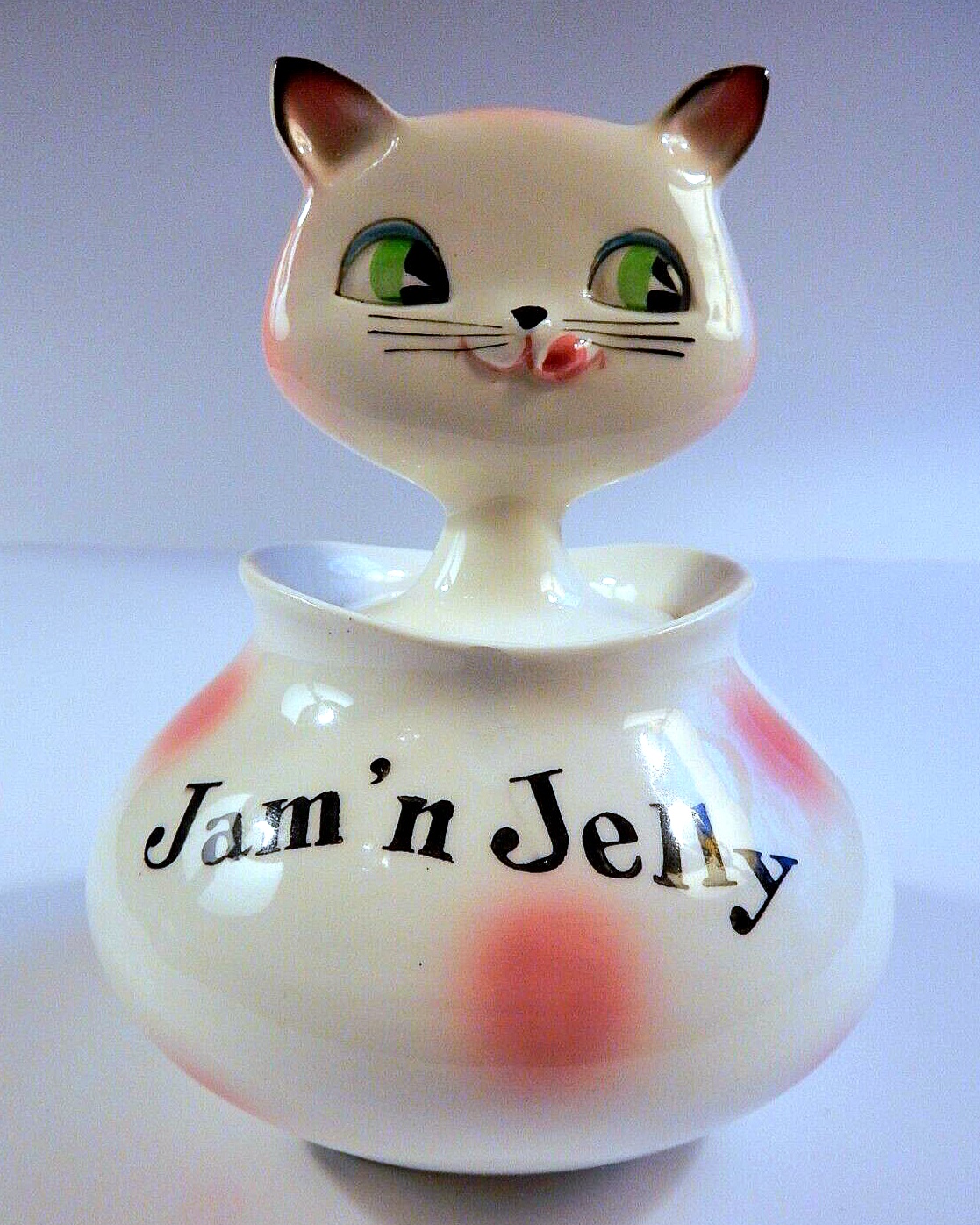 Holt-Howard Cozy Kittens Jam 'n Jelly condiment jar, front view.