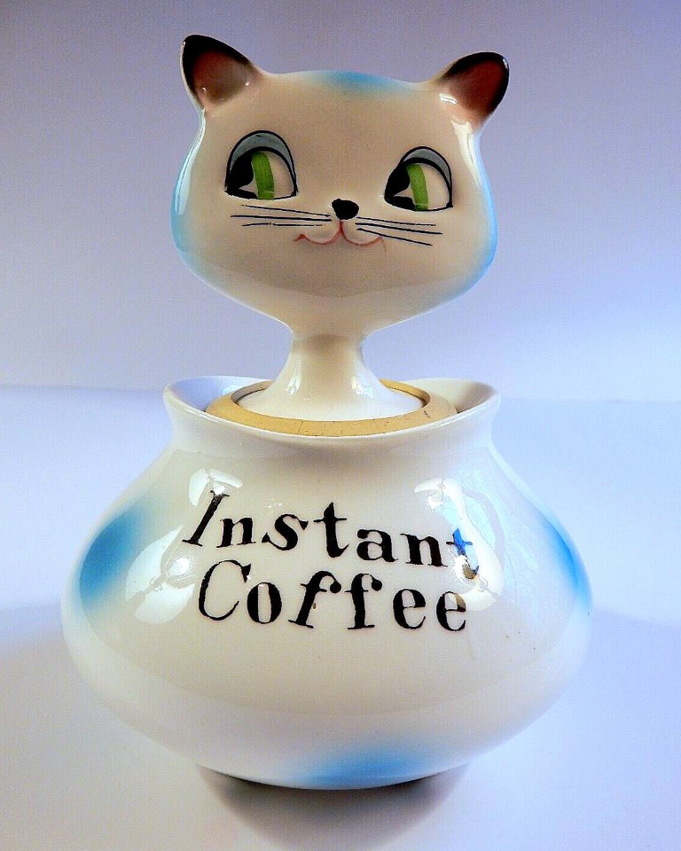 Holt-Howard Cozy Kittens Instant Coffee condiment jar, front view.
