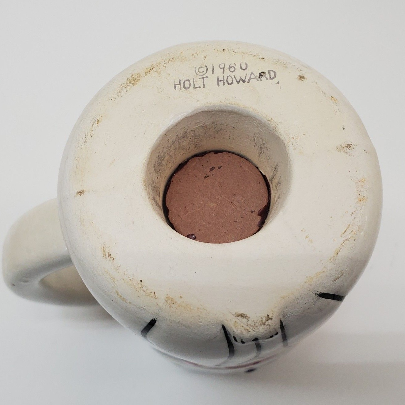 Underside of Cozy Kittens Meow Mug with 1960 Holt-Howard backstamp.