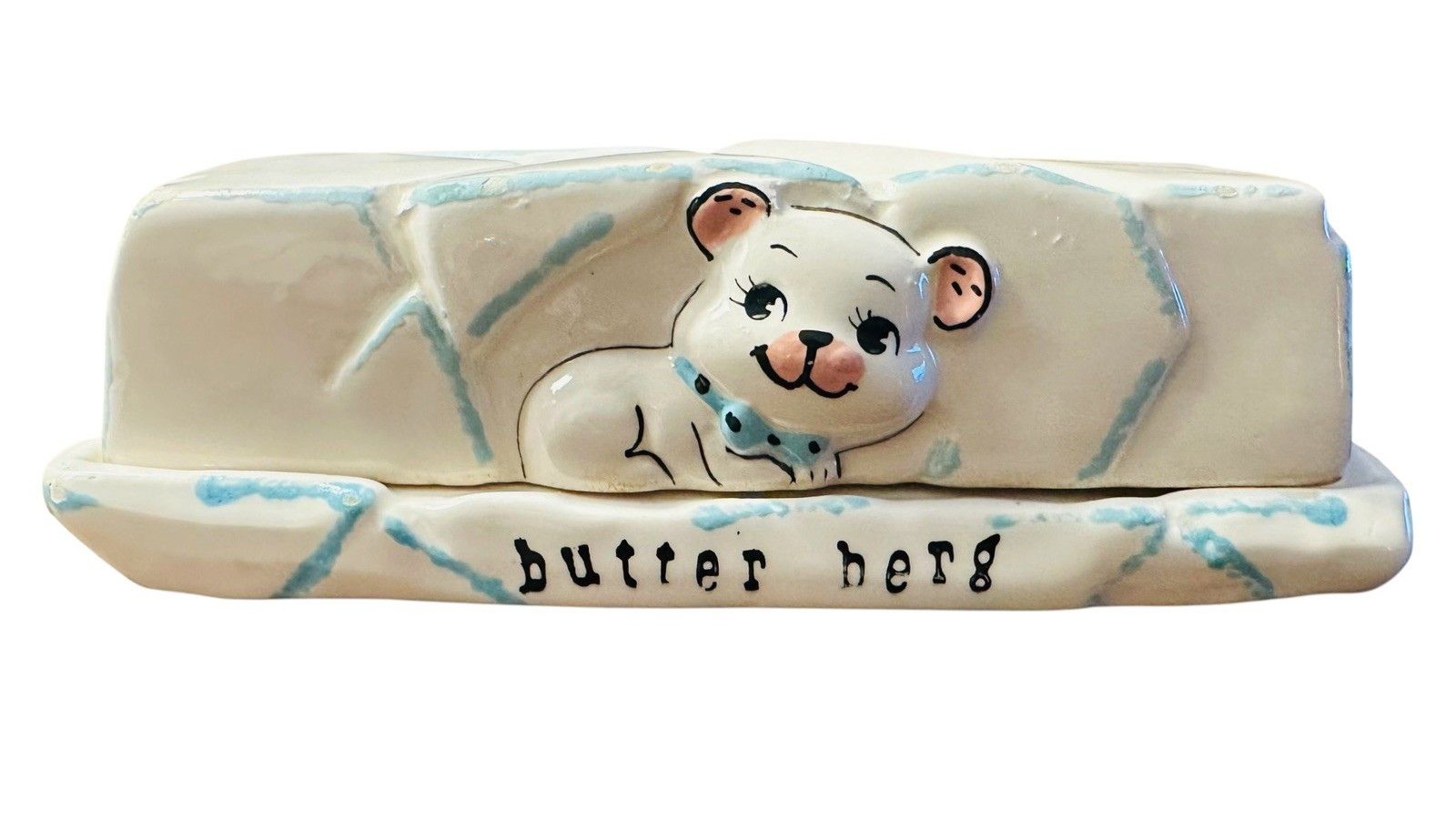 Front view of Holt-Howard Kitchen Cubs Butter Berg covered butter dish.
