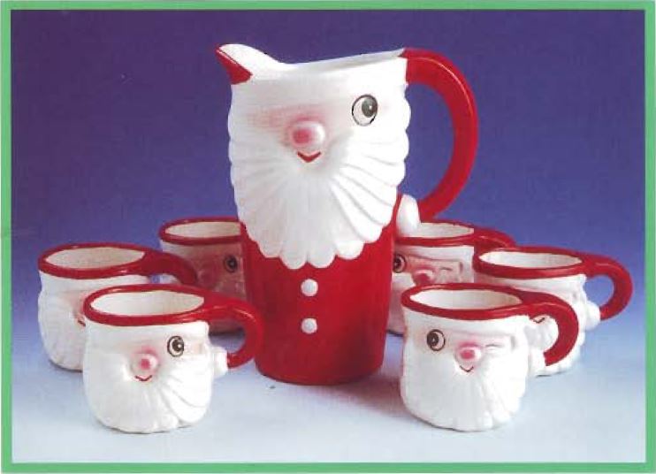 Holt Howard Merry Whiskers Santa pitcher with matching mugs.
