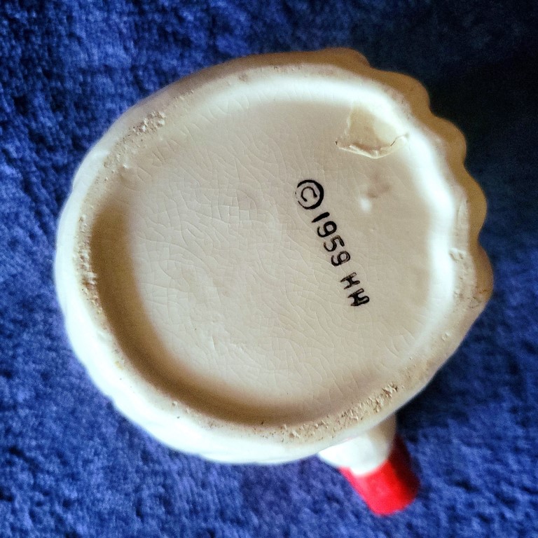 Underside of Holt Howard Merry Whiskers Santa mug with 1959 backstamp.