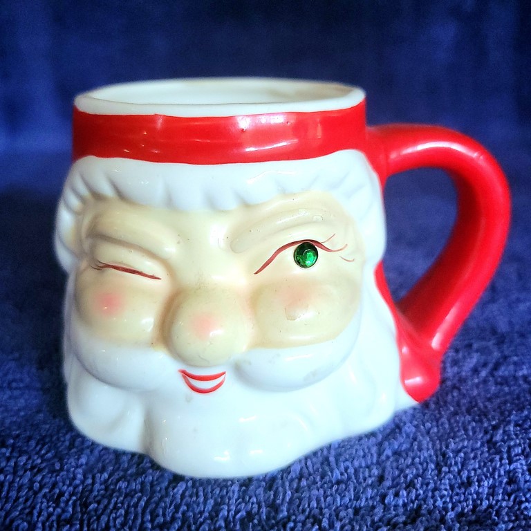 Holt Howard Jeweled Eye Santa mug, front view.