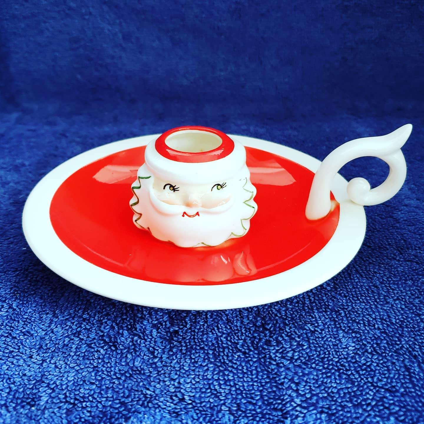 Holt Howard Gold Eye Santa candle plate, front view.