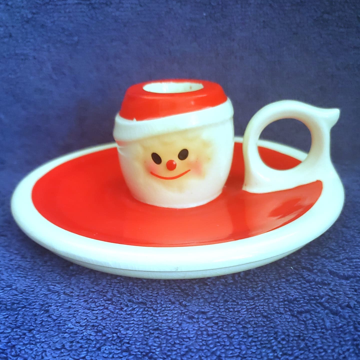 Holt Howard Cloud Santa candle plate, front view.