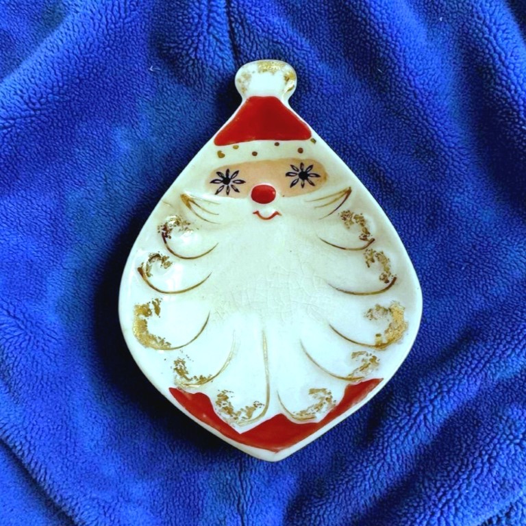Small Holt Howard Starry-Eyed Santa dish with Atomic-style eyes.