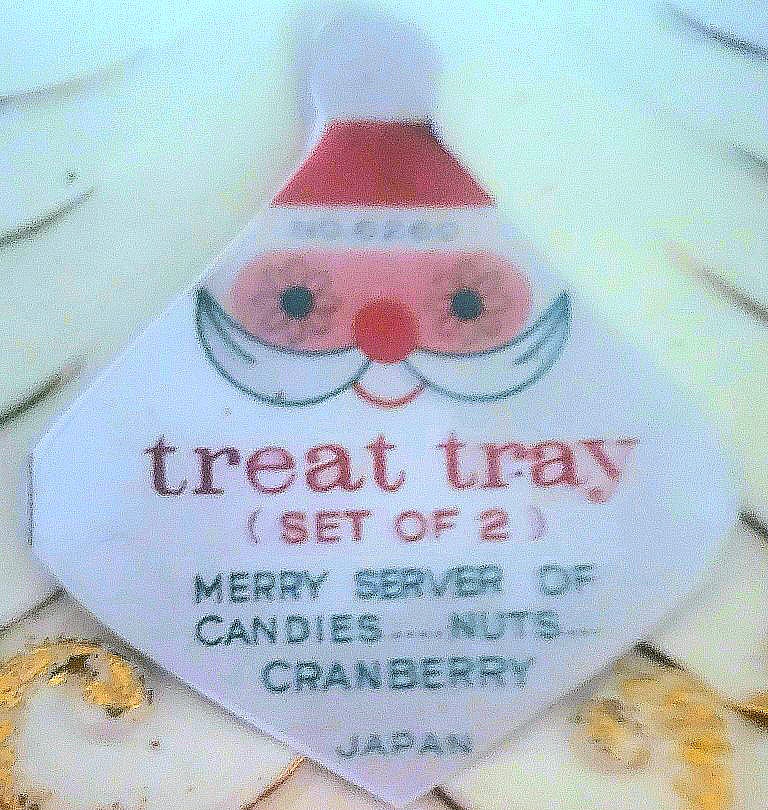 Original Holt Howard Starry-Eyed Santa Treat Tray hang tag marked set of two.