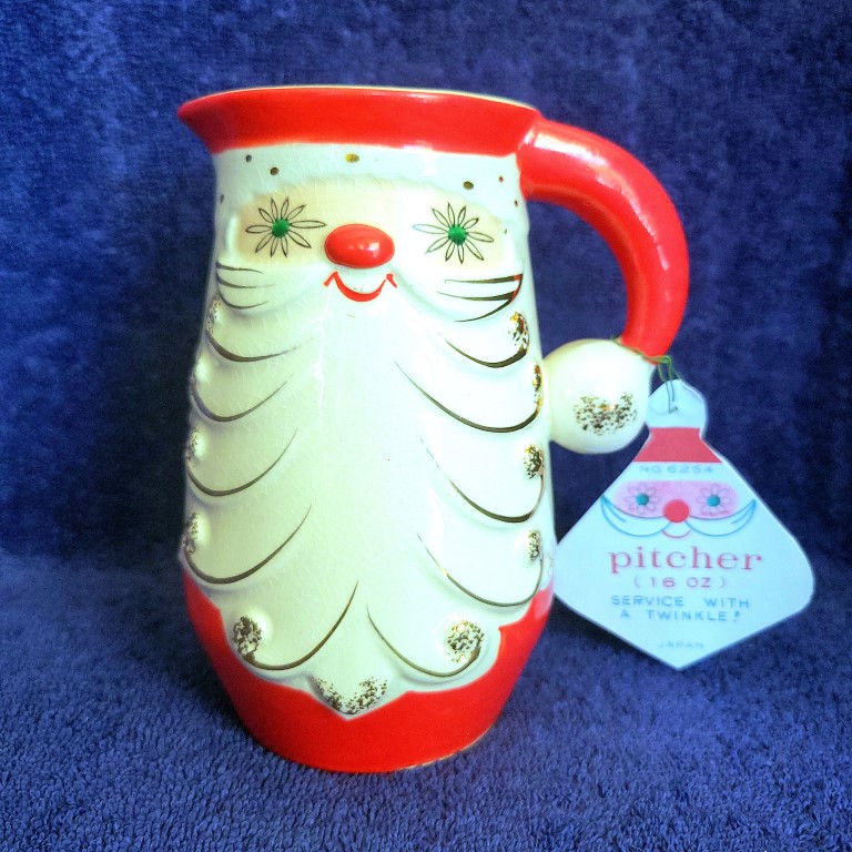 Holt Howard Starry-Eyed Santa small pitcher with reproduction hang tag.