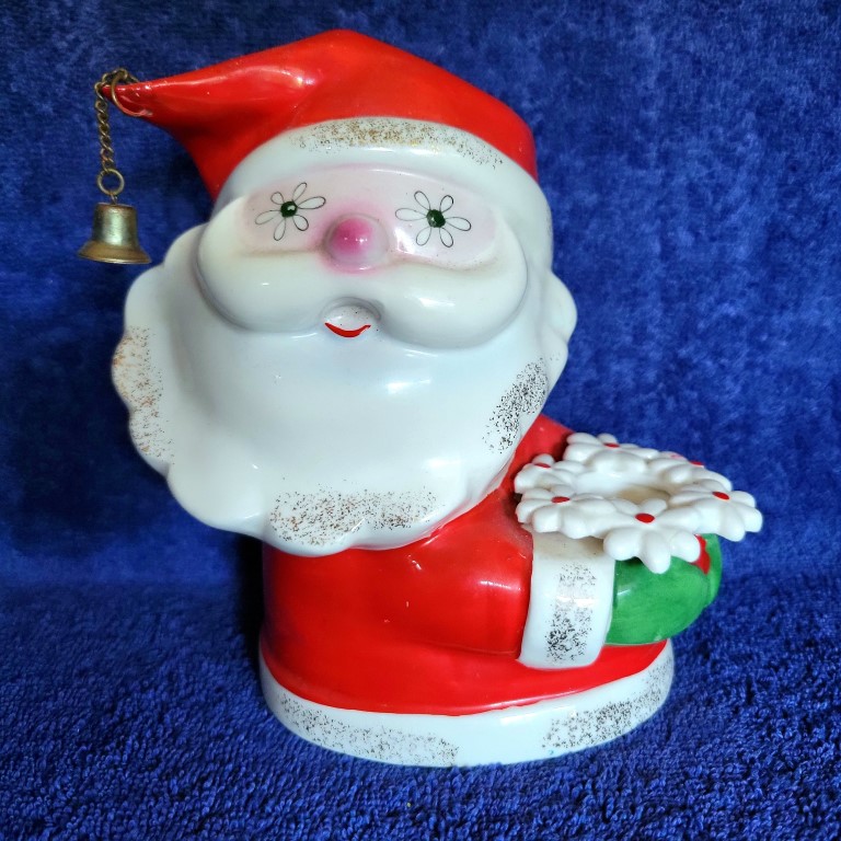 Holt Howard Starry-Eyed Santa planter and candle holder, front view.