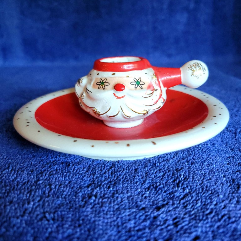 Holt Howard Starry-Eyed Santa candle plate with Daisy-style eyes.