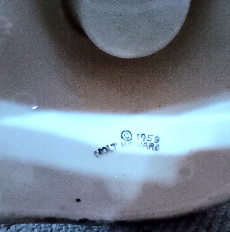 1959 Holt Howard backstamp on Atomic-eye Starry-Eyed Santa Triple Candle Holder.